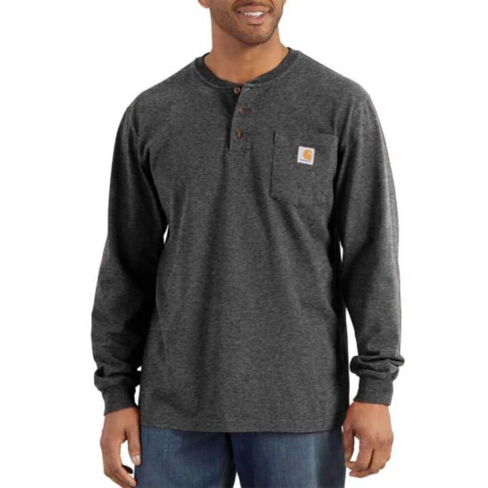 Carhartt Mens Dearborn Loose Long Sleeve Henley T-Shirt Carbon Heather - K128-CRH