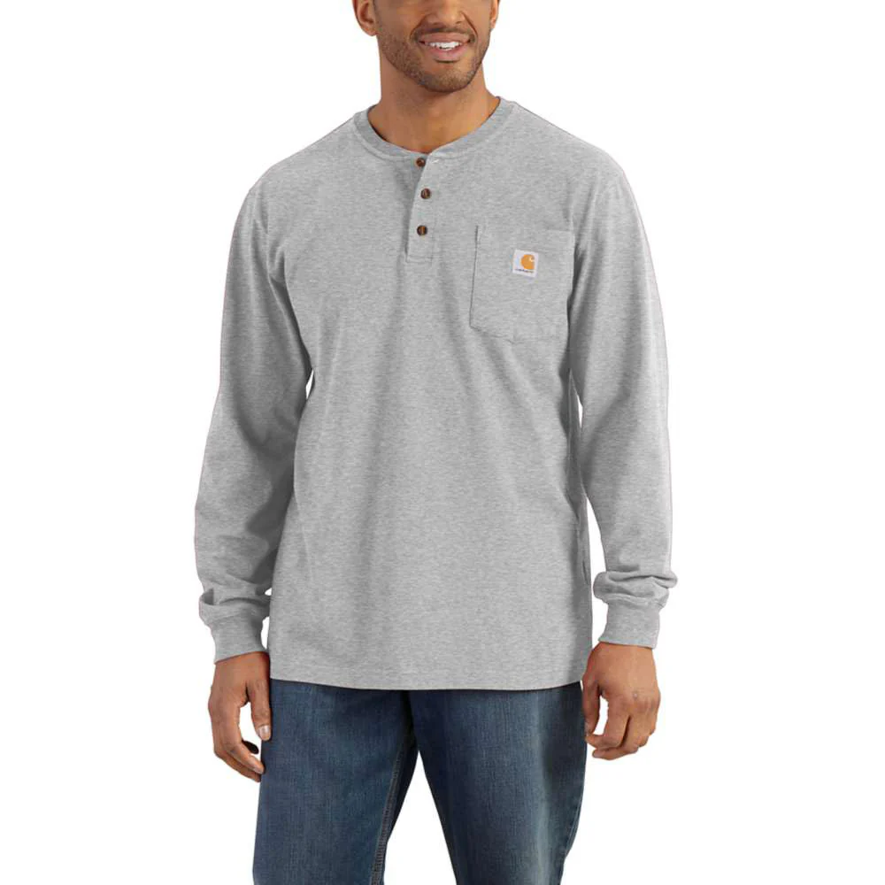 Carhartt Mens Dearborn Loose Long Sleeve Henley T-Shirt Heather Grey - K128-HGY