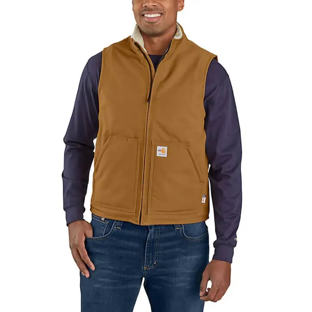 Carhartt Mens FR Duck Mock Neck Canvas Work Vest Brown - 104981-BRN