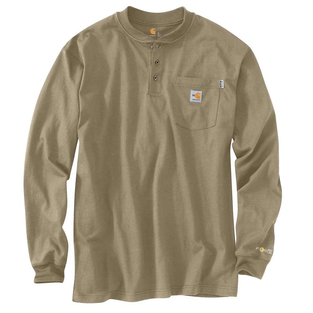 Carhartt Mens FR Force Dearborn Loose Henley Work T-Shirt Khaki - 100237-250 - Image 2