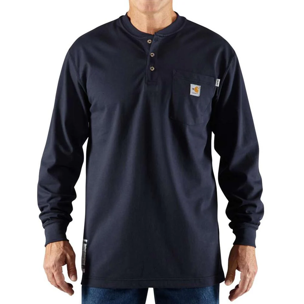 Carhartt Mens FR Force Dearborn Loose Henley Work T-Shirt Dark Navy - 100237-410