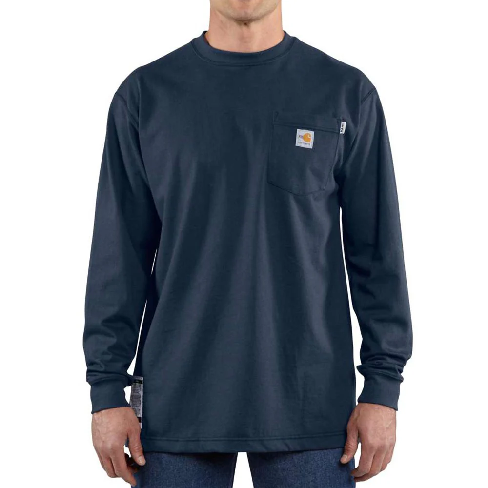 Carhartt Mens FR Force Dearborn Loose Long Sleeve Work T-Shirt Dark Navy - 100235-410