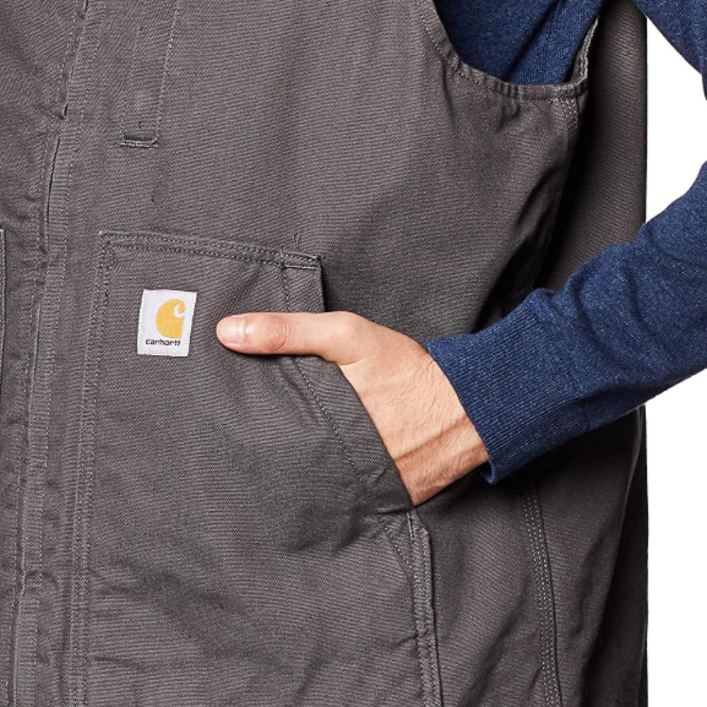 Carhartt Mens Washed Duck Sherpa Lined Mock Work Vest Gravel - 104277-GVL - Image 3