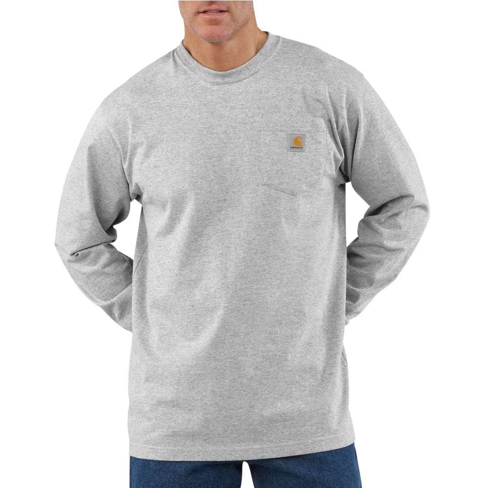 Carhartt Mens Dearborn Loose Long Sleeve Work T-Shirt Heather Grey - K126-HGY