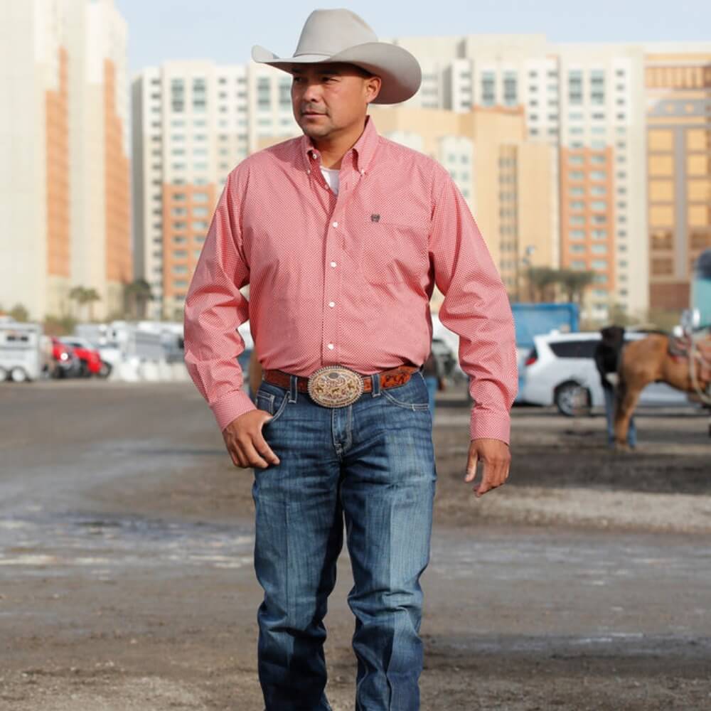 Cinch Mens Button Down Western Shirt Red - MTW1106041-RED