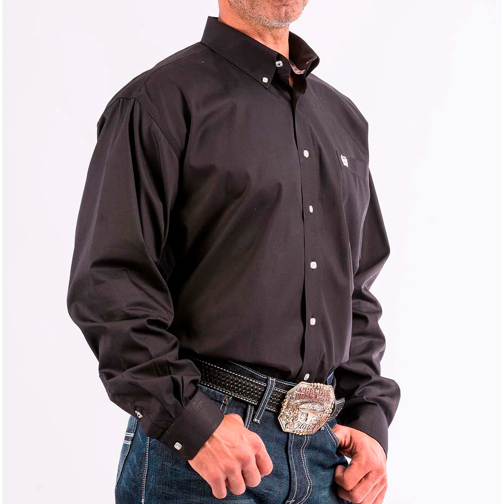 Cinch Mens Long Sleeve Button Down Solid Western Shirt Black - MT10320083-BLK - Image 3