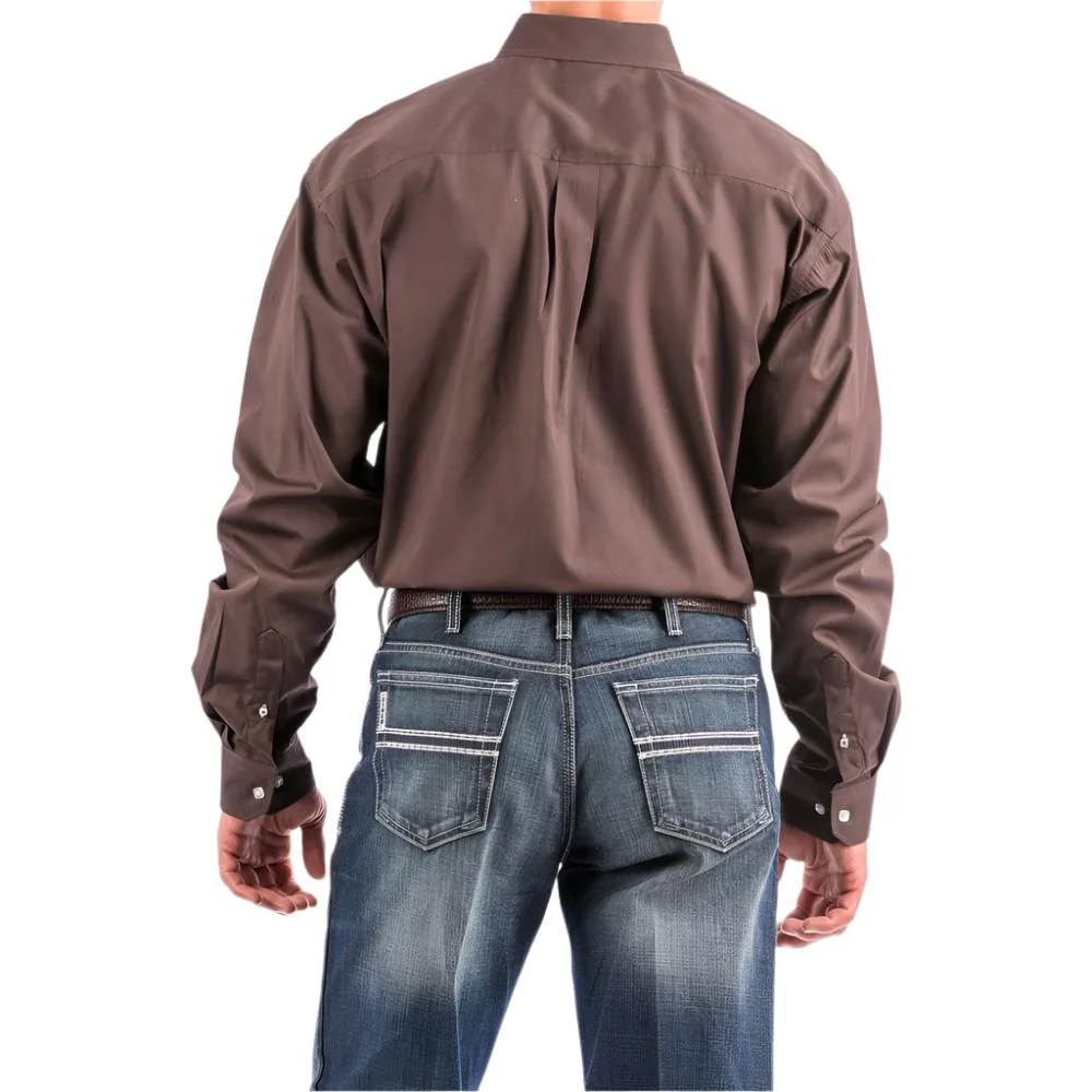 Cinch Mens Long Sleeve Button Down Solid Western Shirt Brown - MTW1104236-BRN - Image 2