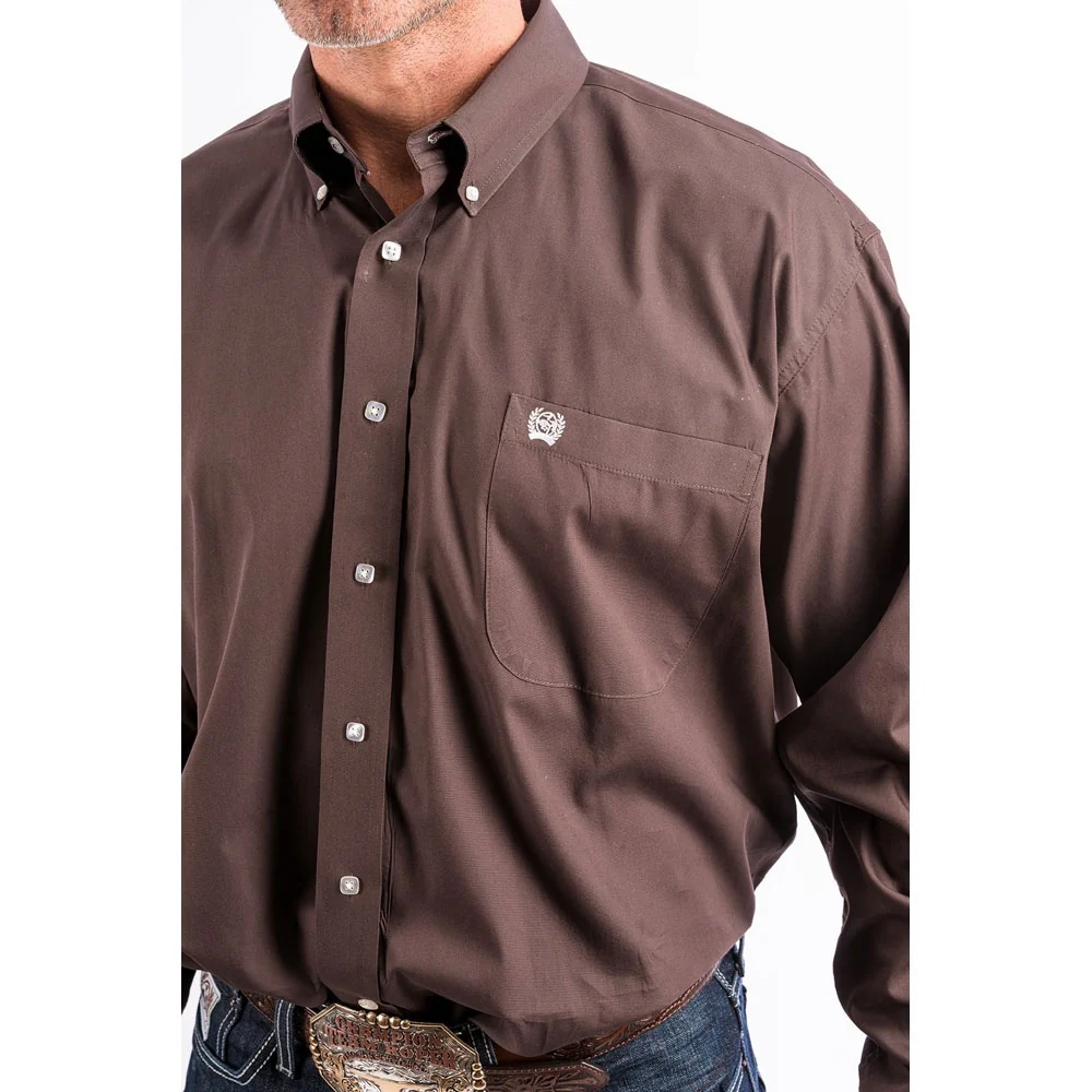 Cinch Mens Long Sleeve Button Down Solid Western Shirt Brown - MTW1104236-BRN - Image 3