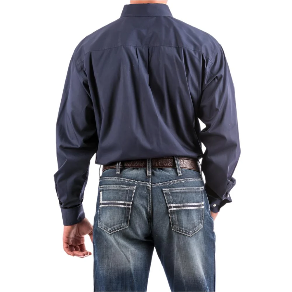 Cinch Mens Long Sleeve Button Down Solid Western Shirt Navy - MTW1104667-NAV - Image 2
