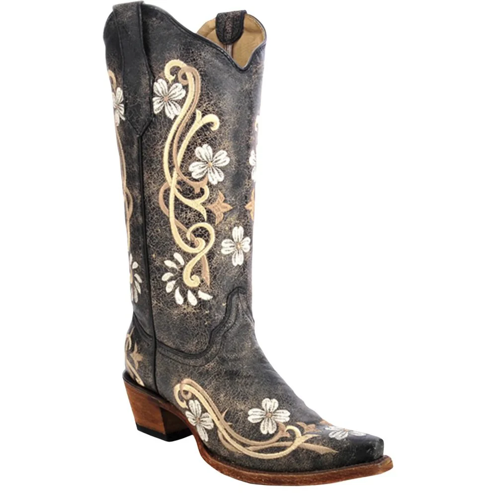 Circle G Corral Womens Floral Cowboy Boots Distressed Black - L5175 - Image 5