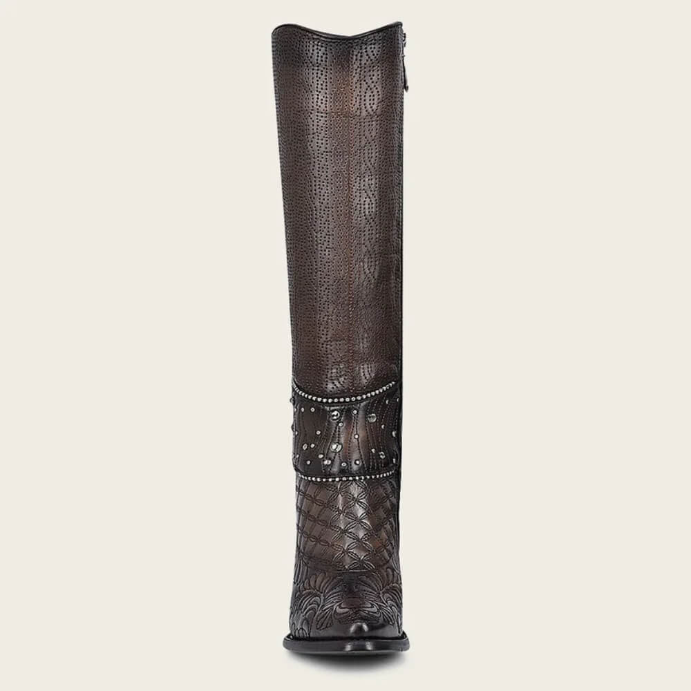Cuadra Womens Dark Brown Leather Austrian Crystals Boots - CU584 - Image 3