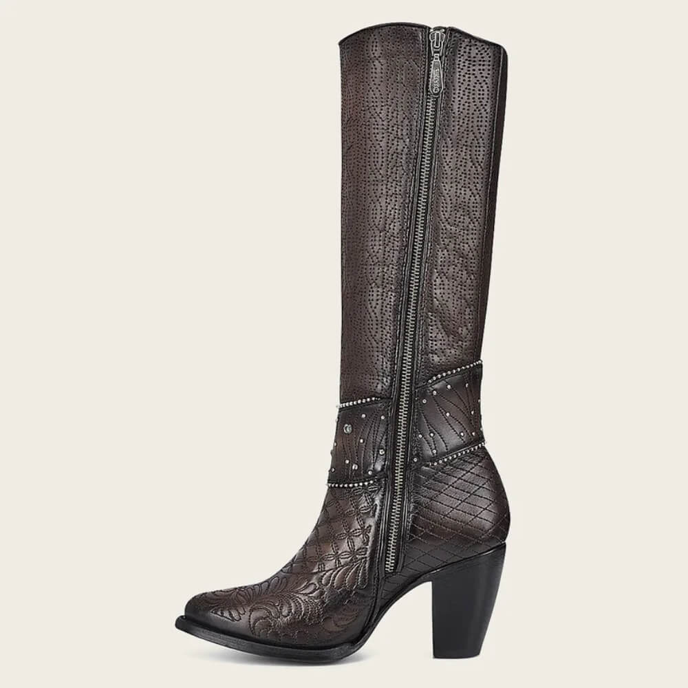 Cuadra Womens Dark Brown Leather Austrian Crystals Boots - CU584 - Image 4
