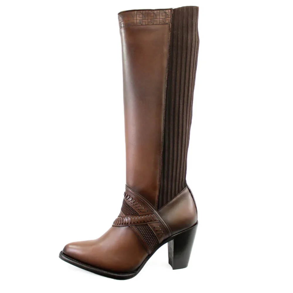 Cuadra Womens Western Laser & Zipper Boots Honey - CU868 - Image 2