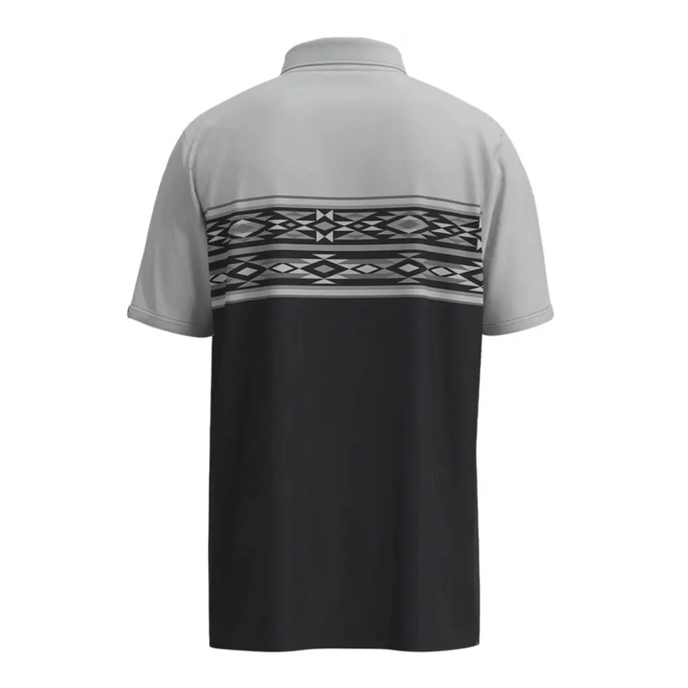 Hooey Mens "Hot Shot" Polo Shirt Black/Grey w/Aztec - HP2603BKGY - Image 2