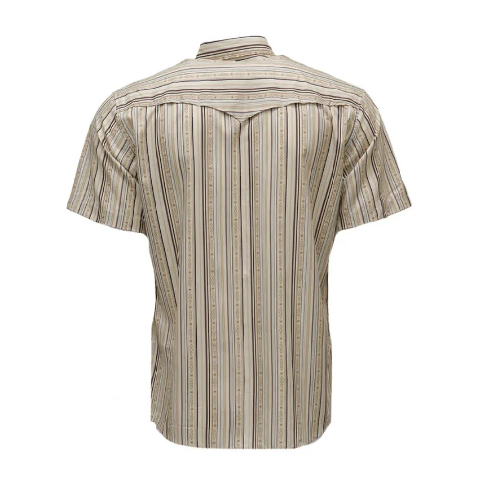 Hooey Mens "Sol" Short Sleeve Pearl Snap Shirt Cream/Stripe - HT2621CRST - Image 3