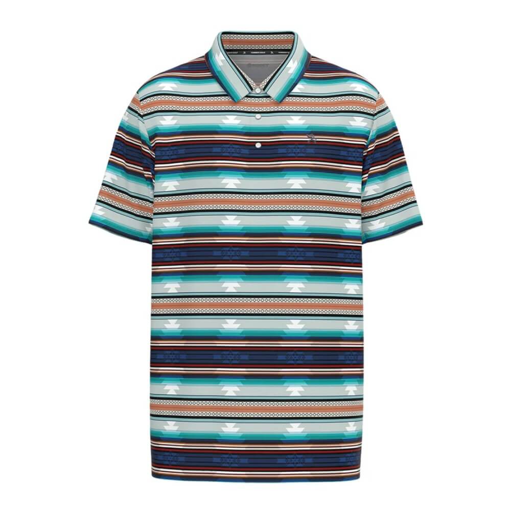 Hooey Mens "The Drive" Polo Shirt Red & Blue Striped w/Aztec - HP2602AZBK - Image 2