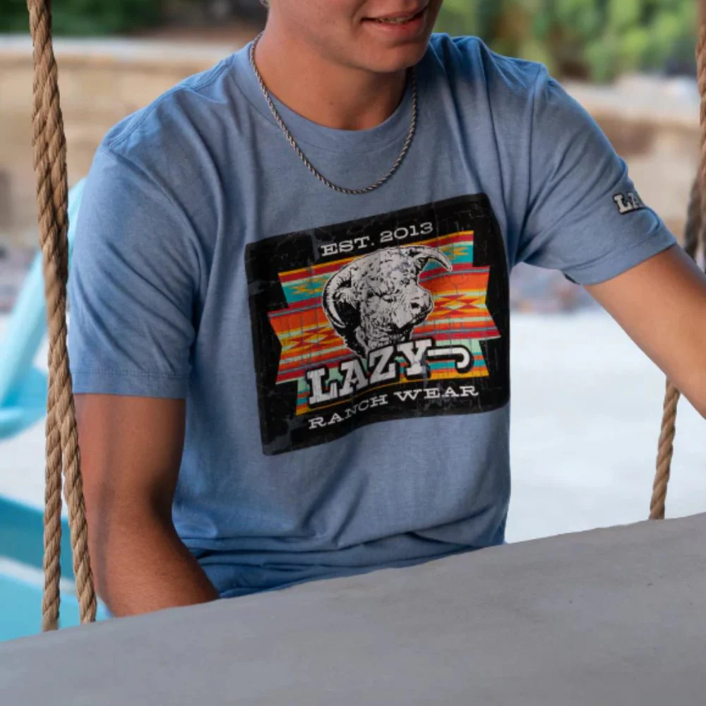Lazy J Mens Cowpoke Short Sleeve T-Shirt Blue - COWPOKEBLUE - Image 2