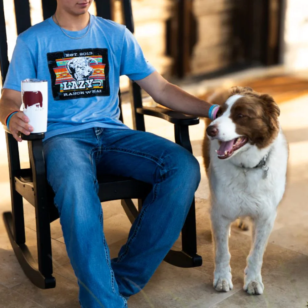 Lazy J Mens Cowpoke Short Sleeve T-Shirt Blue - COWPOKEBLUE - Image 3