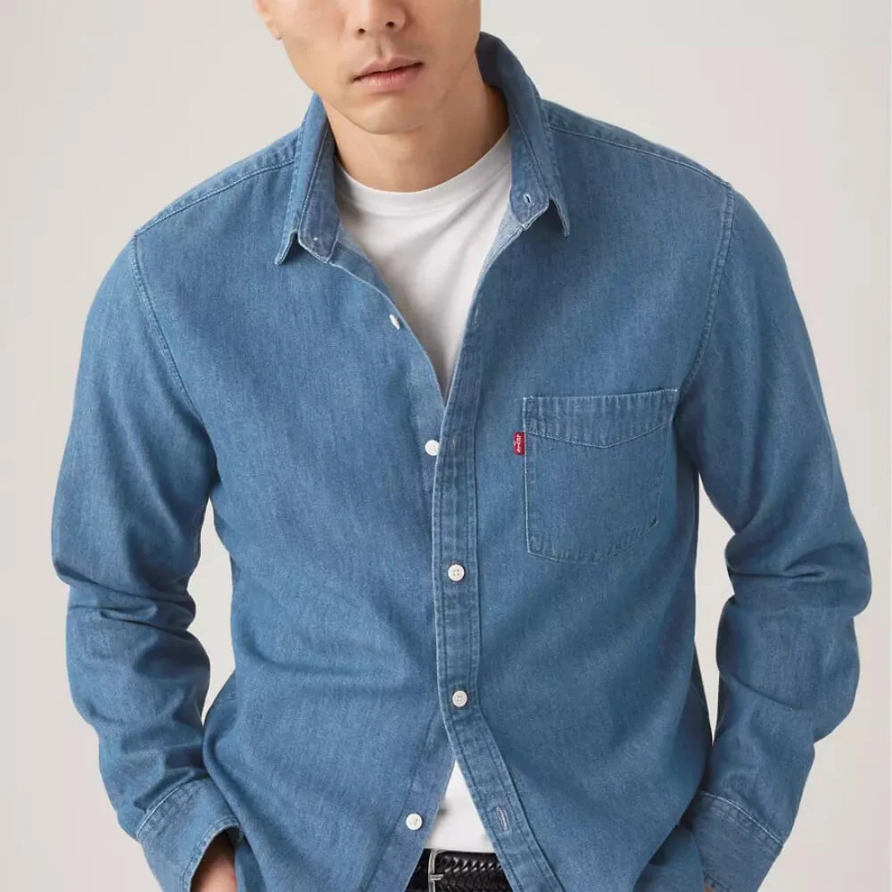 Levi's Mens Classic Standard Denim Shirt Mid Wash Blue - 857480356 - Image 2