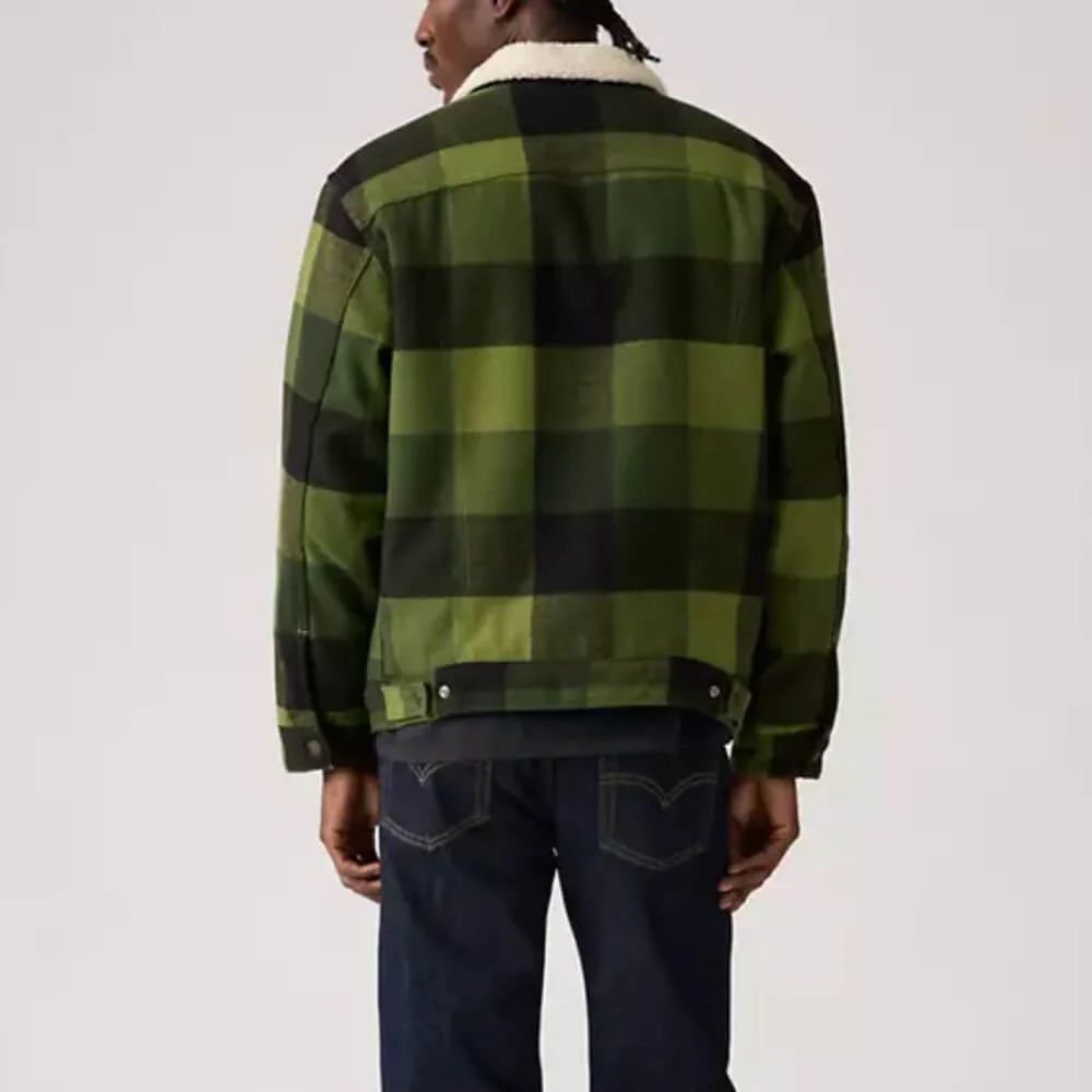 Levi's Mens Plaid Trucker Jacket Laredo Plaid Duffel Bag Green - A60300010 - Image 2