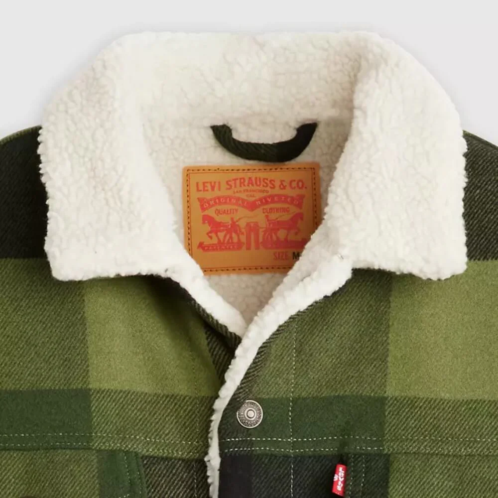 Levi's Mens Plaid Trucker Jacket Laredo Plaid Duffel Bag Green - A60300010 - Image 4