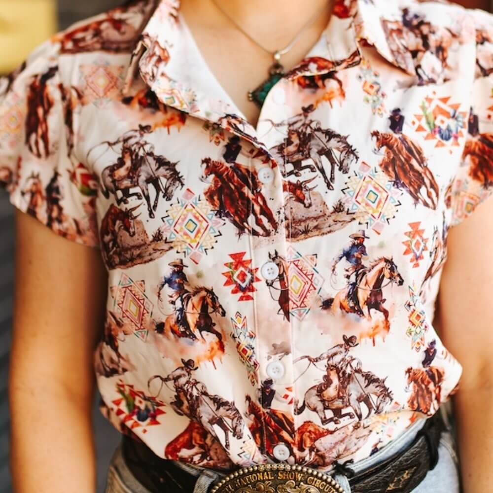 Lucky & Blessed Womens Rodeo Blouse Western Beige - TO1226-WSTBE - Image 3