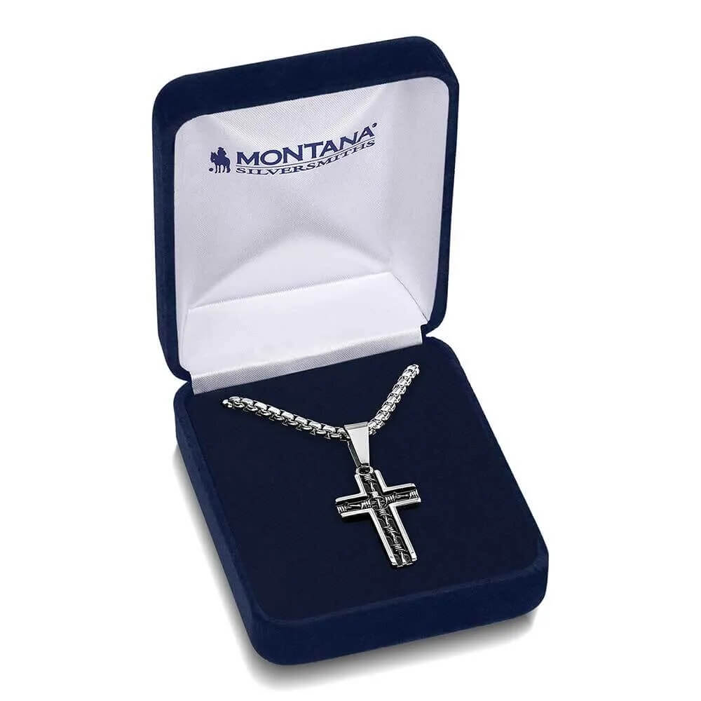 Montana Silversmiths Barbed Wire Cross Necklace Silver/Black - NC5602 - Image 3