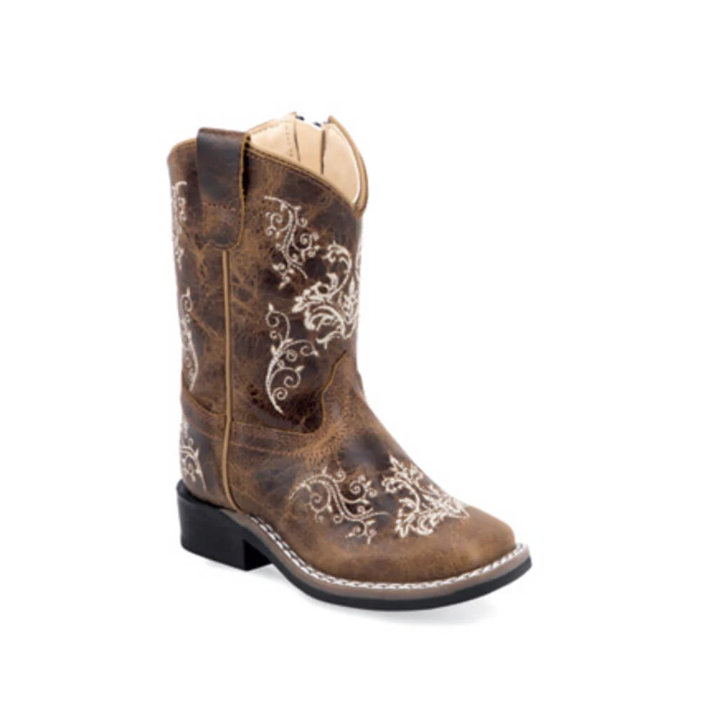 Old West Kids Flower Western Boots Brown - BSI1958
