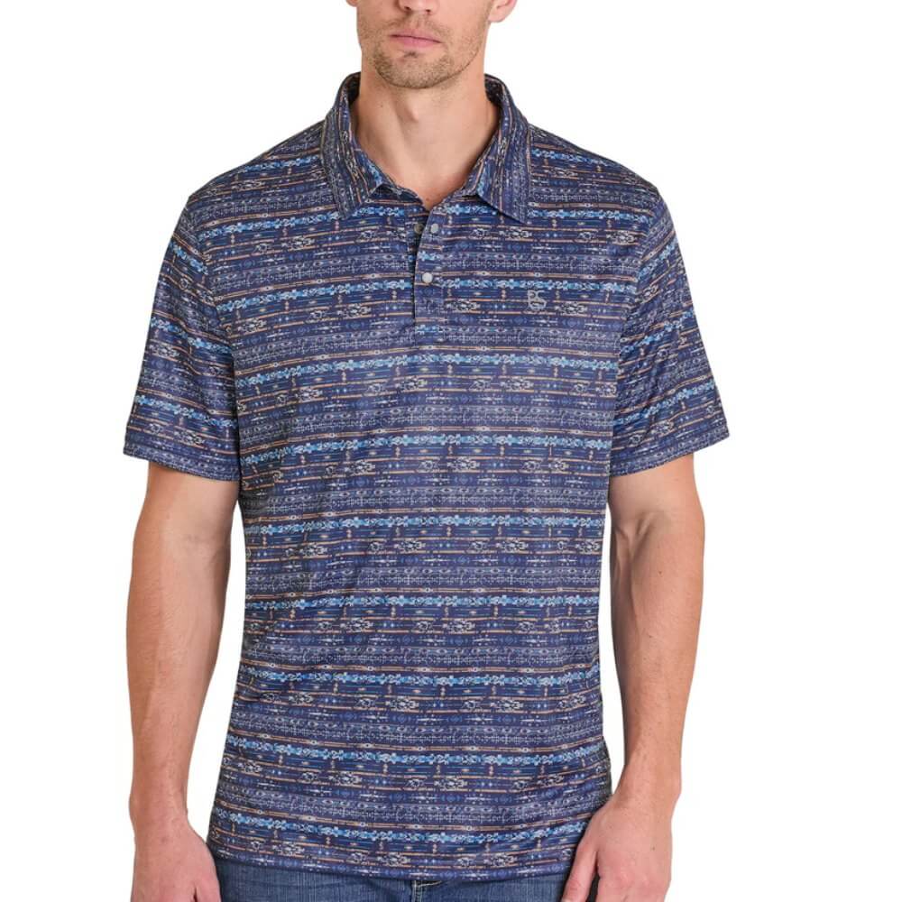 Panhandle Slim Mens Horizontal Southwestern Performance Polo Shirt Blue - TM51T08217-42 - Image 2