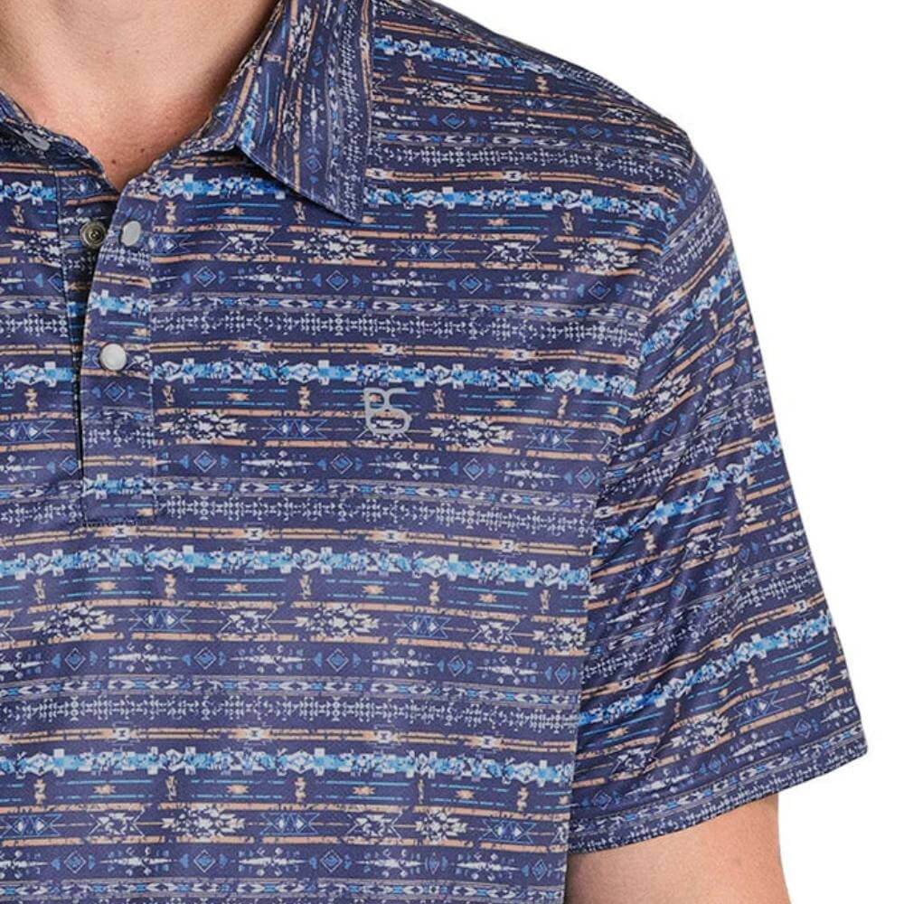 Panhandle Slim Mens Horizontal Southwestern Performance Polo Shirt Blue - TM51T08217-42 - Image 3
