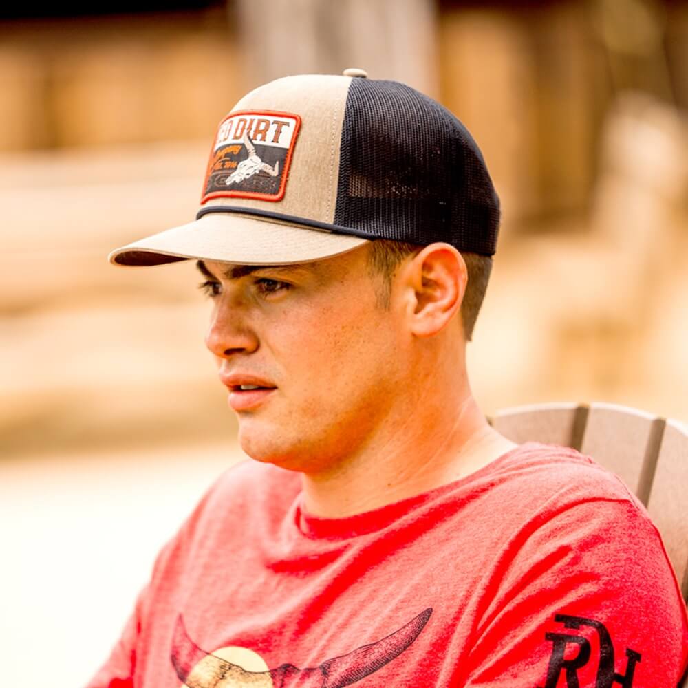 Red Dirt Mens Bones Flat Cap Heather Tan/Black - RDHC452 - Image 2