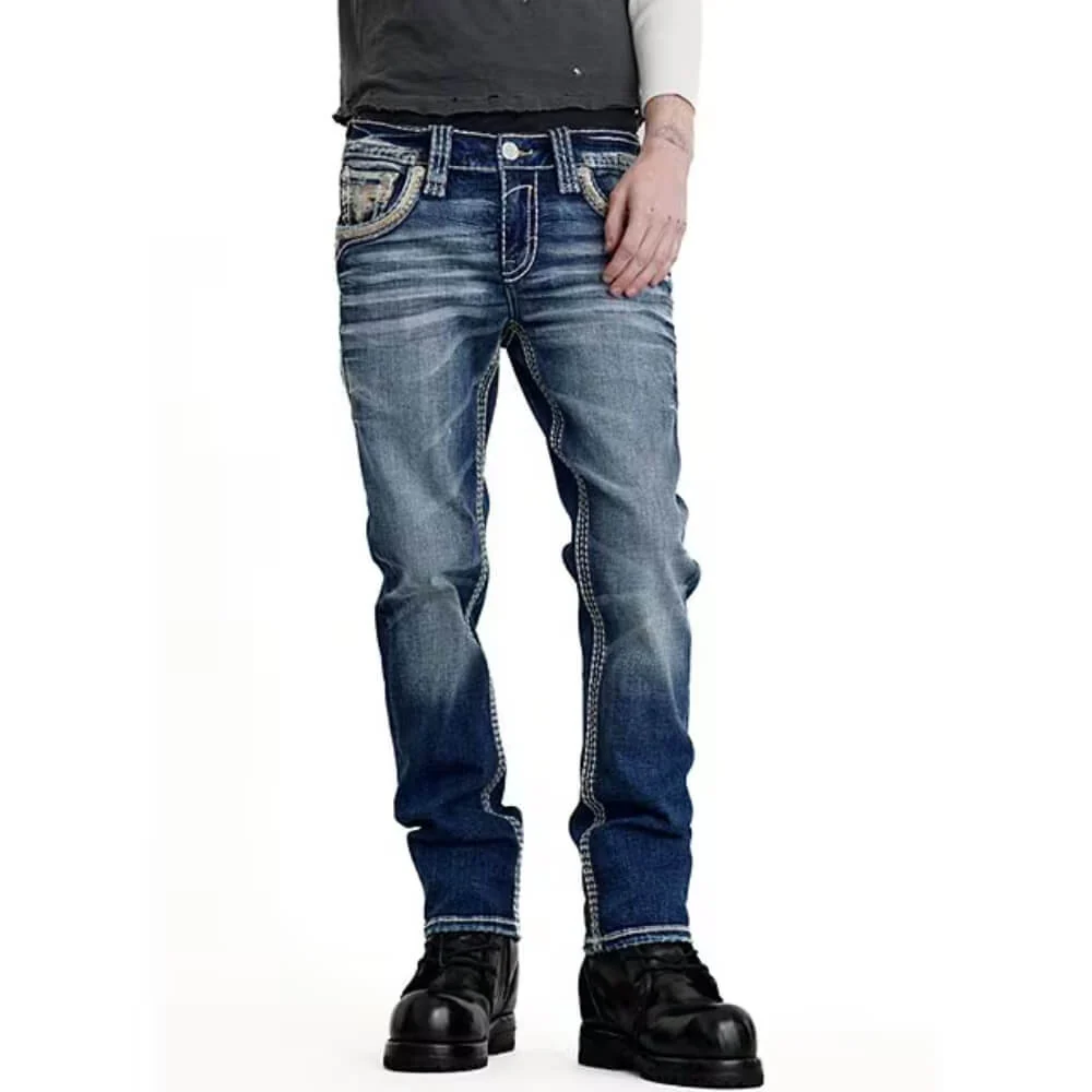 Rock Revival Mens Jerret Straight Jeans Medium Blue - RP2312J210R