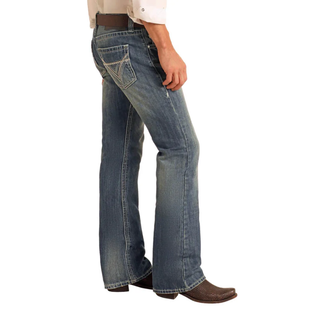 Rock & Roll Mens Pistol Regular Fit Bootcut Jeans Medium Wash - M0P2602 - Image 2