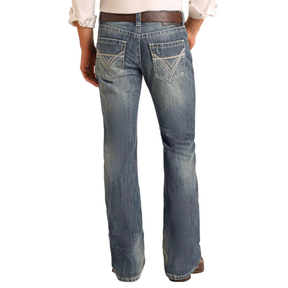 Rock & Roll Mens Pistol Regular Fit Bootcut Jeans Medium Wash - M0P2602 - Image 3