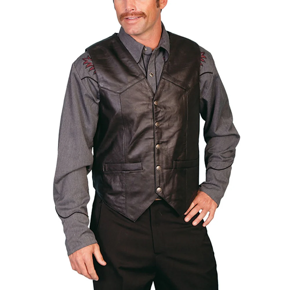 Scully Mens Lambskin Black Leather Vest - 507-144
