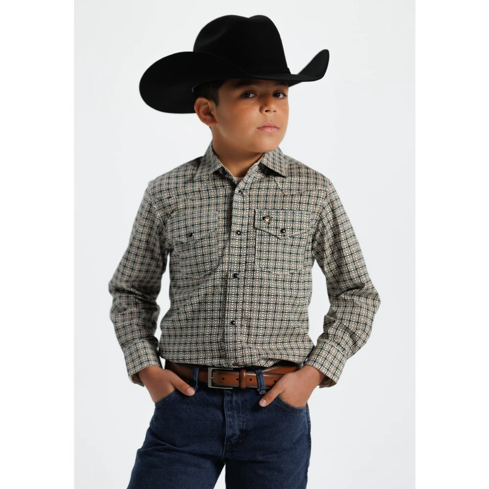Starr Boys Printed Snap Long Sleeve Shirt Black/Green - SWBPTSLS-399 - Image 3