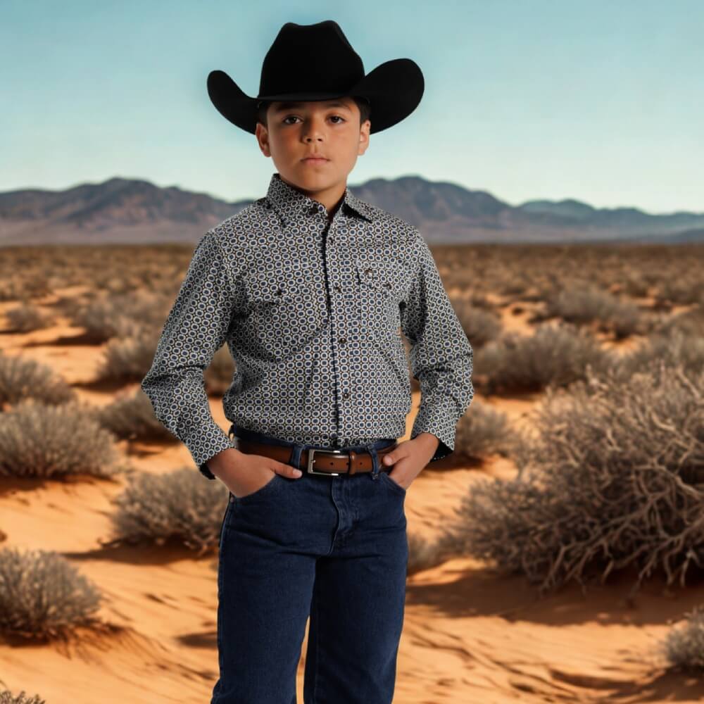 Starr Boys Printed Snap Long Sleeve Shirt Blue Geo - SWBPTSLS-405