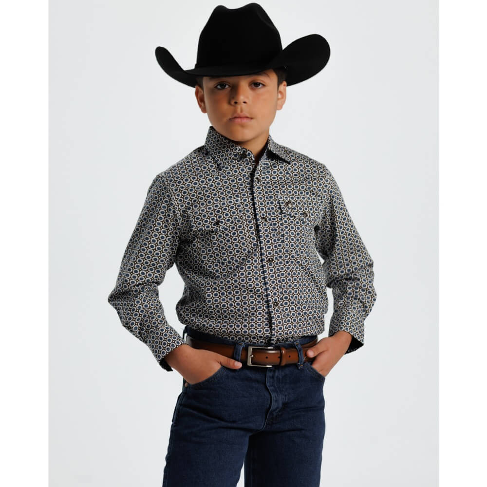 Starr Boys Printed Snap Long Sleeve Shirt Blue Geo - SWBPTSLS-405 - Image 2