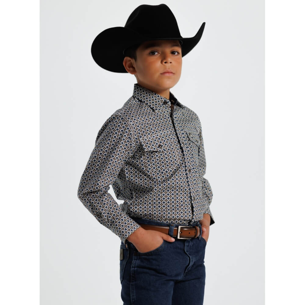 Starr Boys Printed Snap Long Sleeve Shirt Blue Geo - SWBPTSLS-405 - Image 3