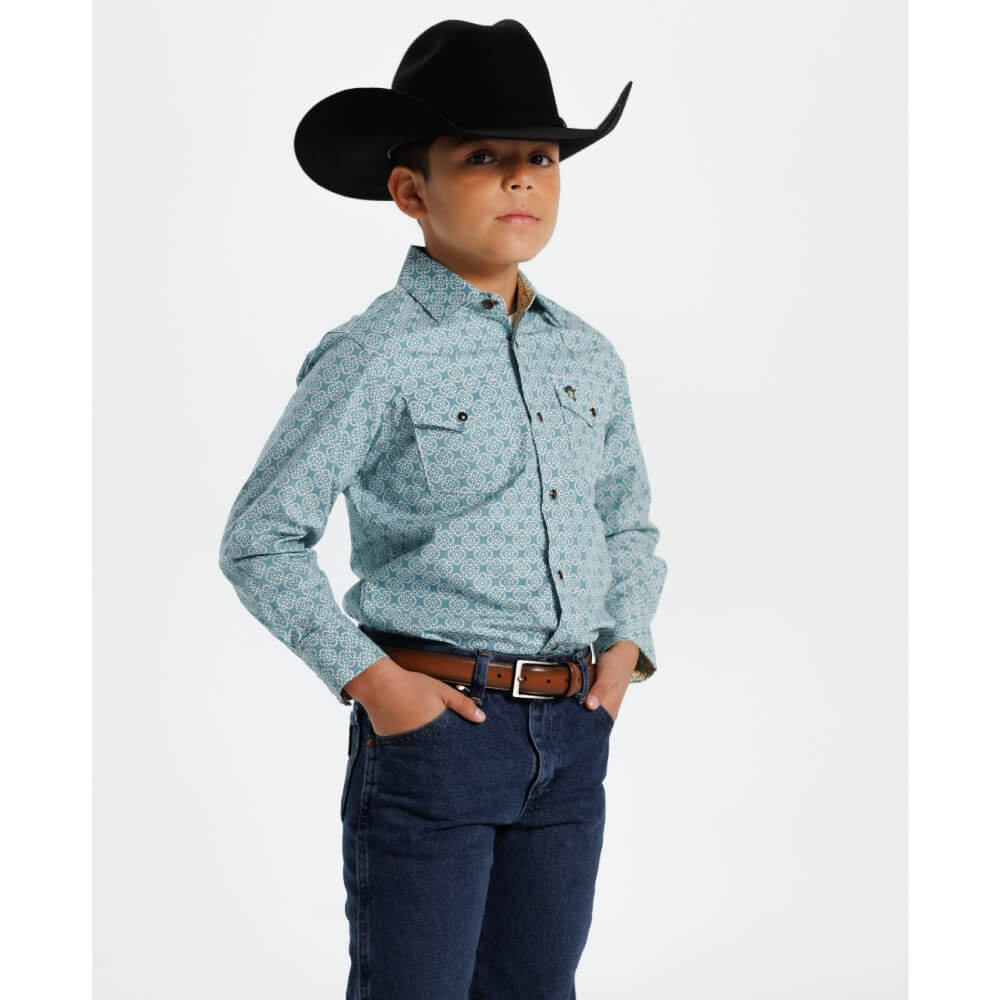 Starr Boys Printed Snap Long Sleeve Shirt Teal Geo - SWBPTSLS-409 - Image 3
