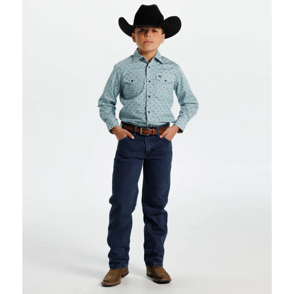 Starr Boys Printed Snap Long Sleeve Shirt Teal Geo - SWBPTSLS-409 - Image 4