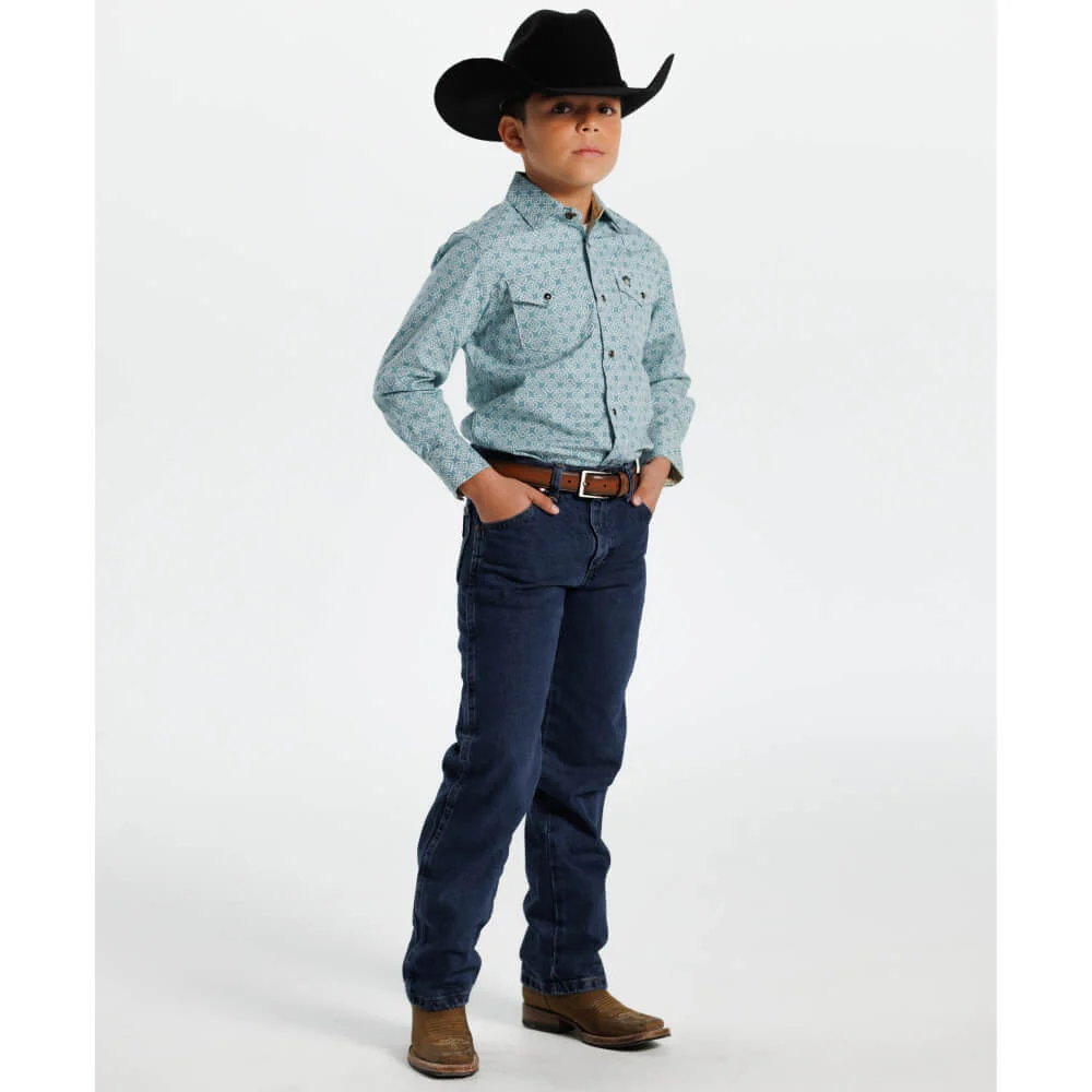 Starr Boys Printed Snap Long Sleeve Shirt Teal Geo - SWBPTSLS-409 - Image 5