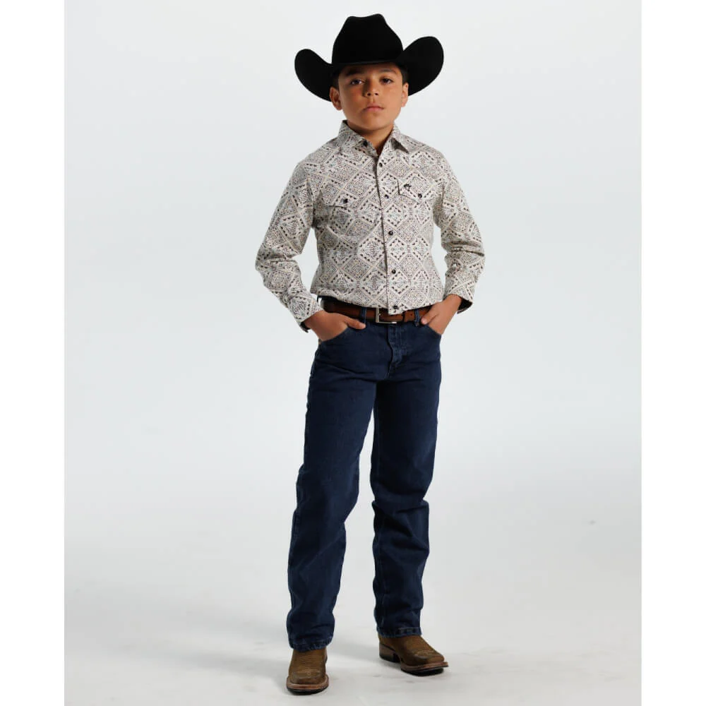 Starr Boys Printed Snap Long Sleeve Shirt White Beige Aztec - SWBPTSLS-404 - Image 3