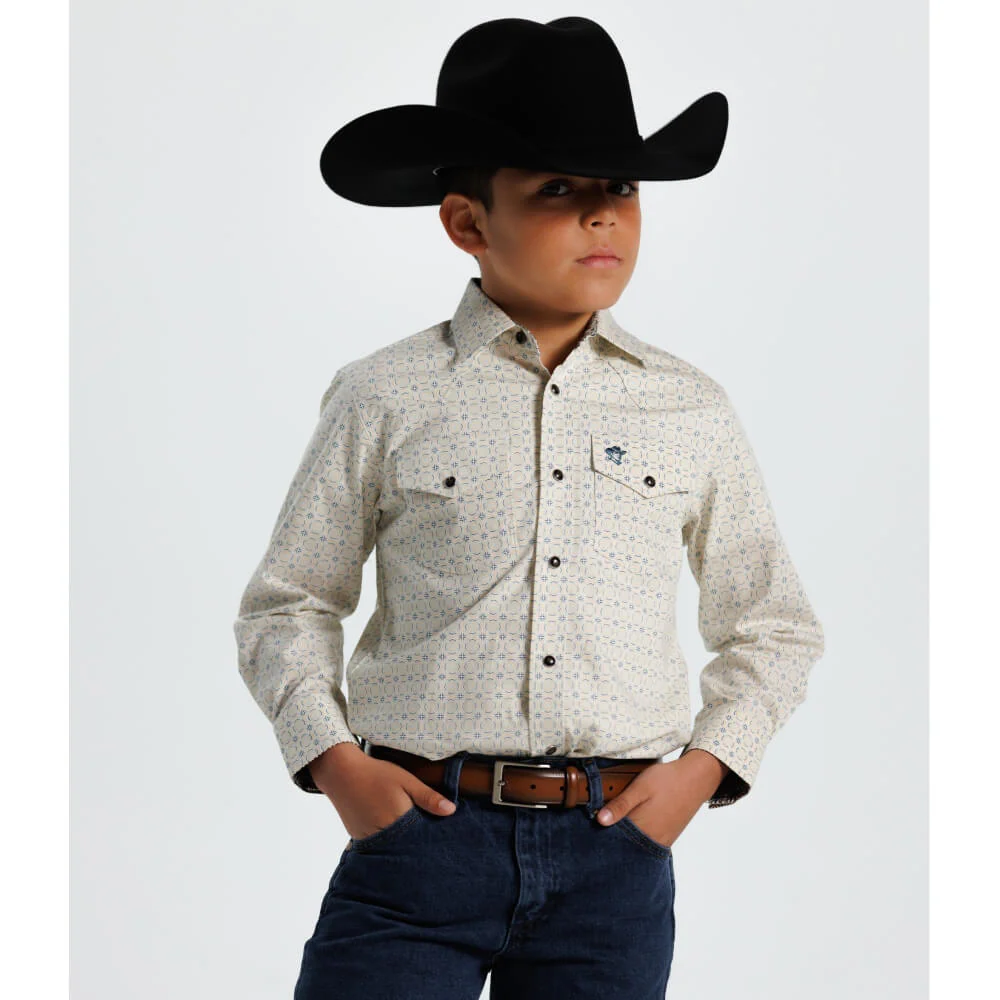 Starr Boys Printed Snap Long Sleeve Shirt White/Blue Geo - SWBPTSLS-400 - Image 2