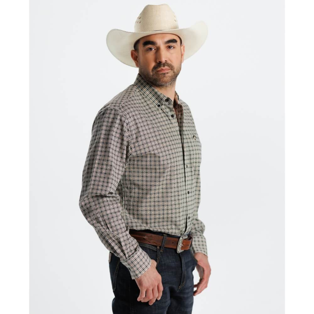 Starr Mens Printed Button Down Long Sleeve Shirt Black/Green - SWPTBLS-399 - Image 3