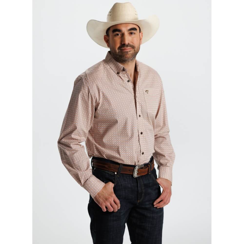 Starr Mens Printed Button Down Long Sleeve Shirt Light Brown Geo - SWPTBLS-407 - Image 3