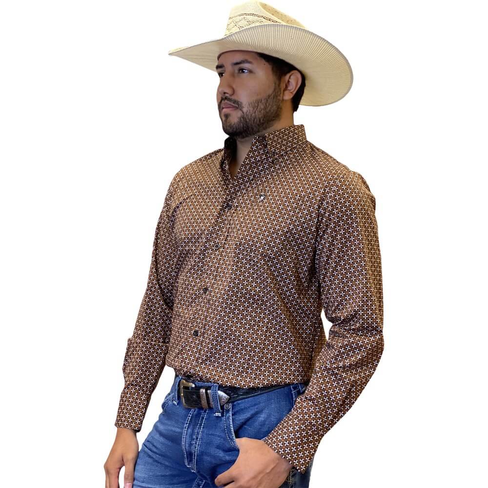 Starr Mens Printed Button Down Long Sleeve Shirt Brown - SWPTBLS-386 - Image 2