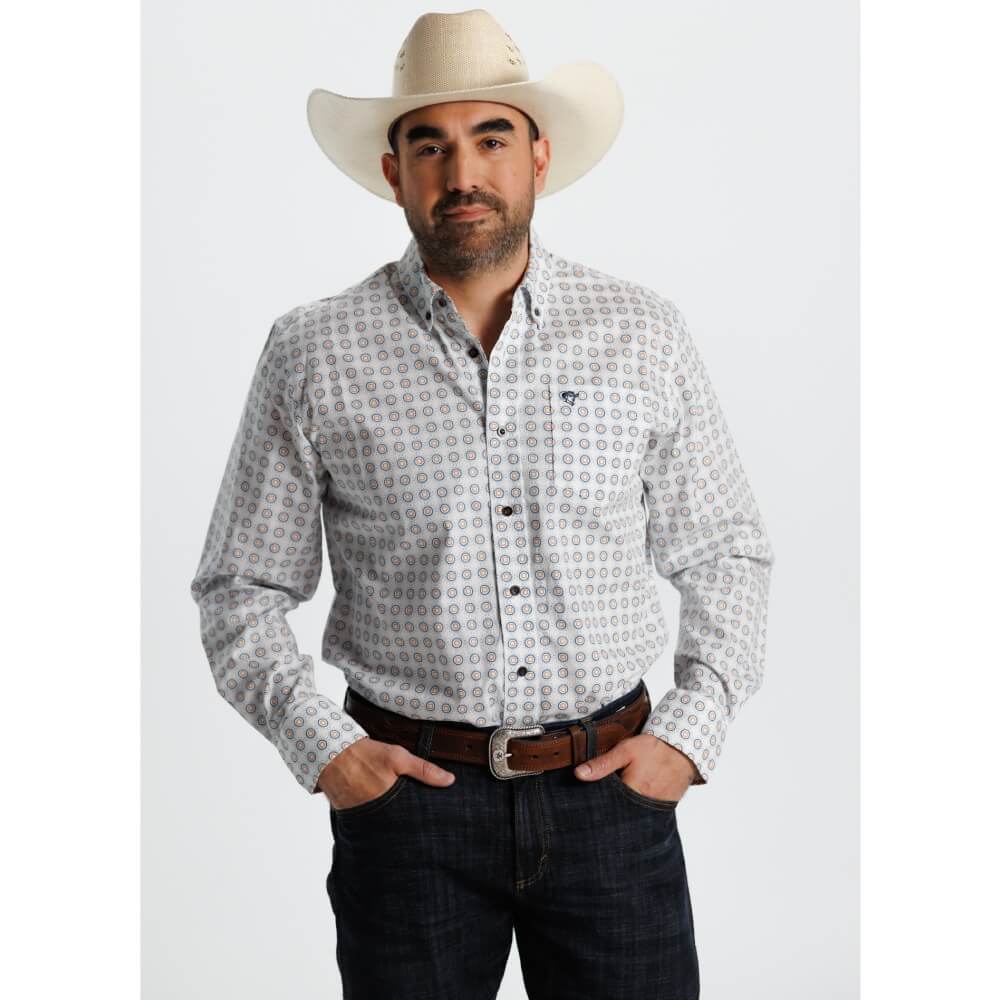 Starr Mens Printed Button Down Long Sleeve Shirt White - SWPTBLS-406 - Image 2