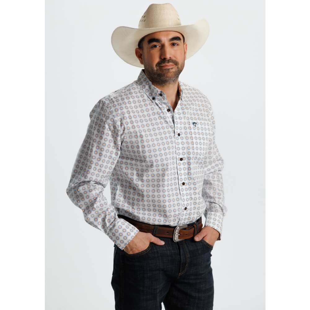 Starr Mens Printed Button Down Long Sleeve Shirt White - SWPTBLS-406 - Image 3