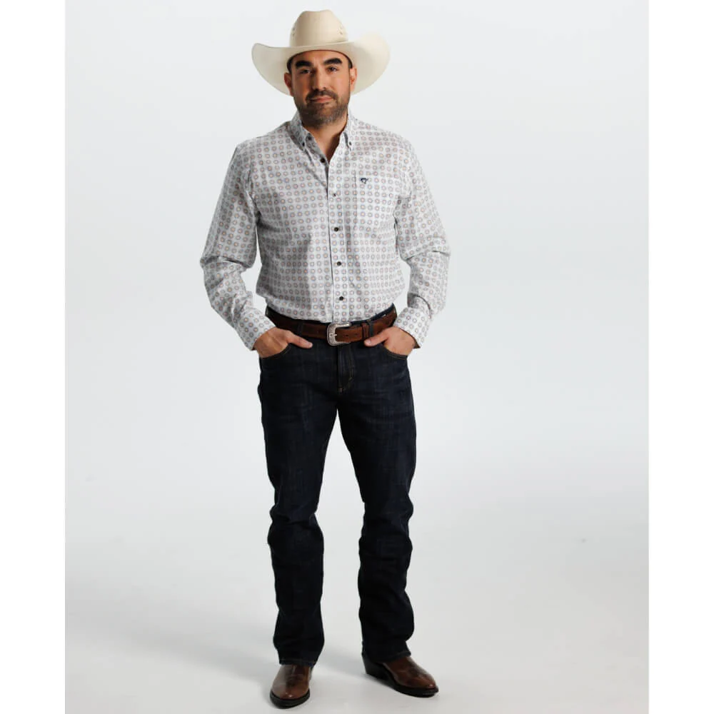 Starr Mens Printed Button Down Long Sleeve Shirt White - SWPTBLS-406 - Image 4